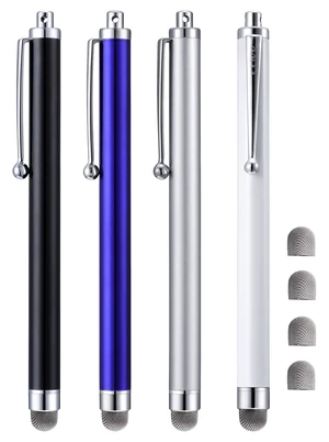 4 Pack 5.0 Inch Mesh Fiber Tip Stylus Pens for Touch Screen, Compatible with iPad, iPhone, Kindle Fire, 4 Extra Replaceable Hybrid Fiber Tips, White, Black, Silver, Blue 4 Pack 5.0 Inch Mesh Fiber Tip Stylus Pens for Touch Screen, Compatible with iPad, iPhone, Kindle Fire, 4 Extra Replaceable Hybrid Fiber Tips, White, Black, Silver, Blue