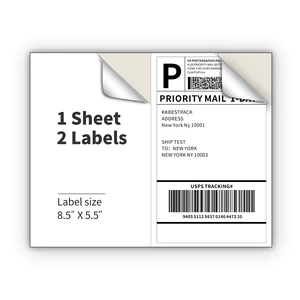 KKBESTPACK 2LP Half Sheet Shipping Labels for Laser & Inkjet Printers, 2 Per Page, Self-Adhesive, White, 8.5 x 5.5, 200 Count KKBESTPACK 2LP Half Sheet Shipping Labels for Laser & Inkjet Printers, 2 Per Page, Self-Adhesive, White, 8.5 x 5.5, 200 Count