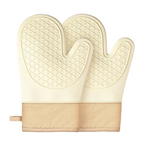 Silicone Oven Mitts 2-Pack, Waterproof Non-Slip Grip with Thick Soft Cotton Lining, Heat Resistant Kitchen Gloves for Baking BBQ Cooking Grilling - White Silicone Oven Mitts 2-Pack, Waterproof Non-Slip Grip with Thick Soft Cotton Lining, Heat Resistant Kitchen Gloves for Baking BBQ Cooking Grilling - White