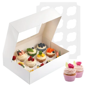 Cupcake Box 2Pcs Auto Pop-Up White Disposable Container Bulk Cupcake Box 2Pcs Auto Pop-Up White Disposable Container Bulk