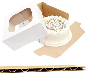 Jotique 3 Pack Sturdy Corrugated Cake Boxes with Window, 12"x12"x6" Jotique 3 Pack Sturdy Corrugated Cake Boxes with Window, 12"x12"x6"