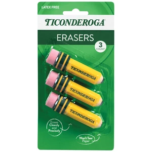 Ticonderoga Pencil Shaped Erasers, Yellow, 3 Count Ticonderoga Pencil Shaped Erasers, Yellow, 3 Count