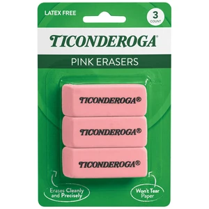 Ticonderoga Wedge Erasers, Pink, 3 Count Ticonderoga Wedge Erasers, Pink, 3 Count