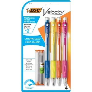 BIC Velocity Mechanical Pencils Medium Point (0.7mm) Colorful Barrel 4-Count Pack BIC Velocity Mechanical Pencils Medium Point (0.7mm) Colorful Barrel 4-Count Pack