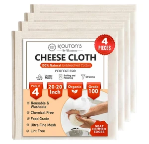 Grade 100 Organic Unbleached Cheesecloth 4Pcs Precut 20x20inch Hemmed Reusable Ultra Fine Muslin for Straining Juicing Brewing Baking Turkey Grade 100 Organic Unbleached Cheesecloth 4Pcs Precut 20x20inch Hemmed Reusable Ultra Fine Muslin for Straining Juicing Brewing Baking Turkey