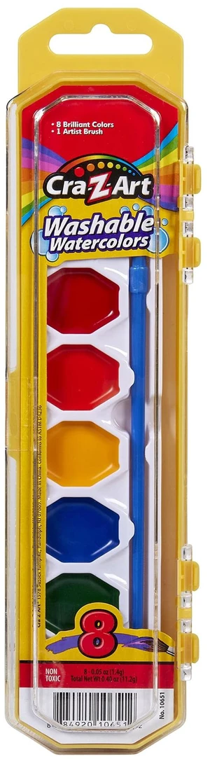 Cra-Z-art 10651 Washable Watercolors, 8 Colors, with Brush, 1 Tray Cra-Z-art 10651 Washable Watercolors, 8 Colors, with Brush, 1 Tray