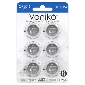 Voniko CR2016 3V Lithium Batteries 6 Pack for Child Safety, Compatible with Remotes, Key Fobs, Glucose Monitors - 7 Years Shelf Life Voniko CR2016 3V Lithium Batteries 6 Pack for Child Safety, Compatible with Remotes, Key Fobs, Glucose Monitors - 7 Years Shelf Life