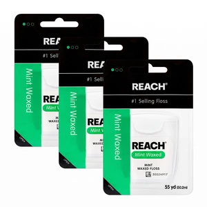 Reach Waxed Dental Floss, Mint, PFAS Free, Shred Resistant, Deep Cleaning, Slides Smoothly, for Adults & Kids, 55 yd (Pack of 3) Reach Waxed Dental Floss, Mint, PFAS Free, Shred Resistant, Deep Cleaning, Slides Smoothly, for Adults & Kids, 55 yd (Pack of 3)