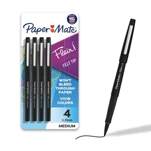 Paper Mate Flair Felt Tip Pens, Medium Point 0.7mm, Black, 4 Count Paper Mate Flair Felt Tip Pens, Medium Point 0.7mm, Black, 4 Count