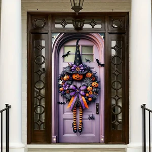 71x35 Inch Halloween Door Cover Banner with Witch Hat Pumpkin Design, Spider Web Bat Pattern for Front Door Haunted House Party Decor 71x35 Inch Halloween Door Cover Banner with Witch Hat Pumpkin Design, Spider Web Bat Pattern for Front Door Haunted House Party Decor