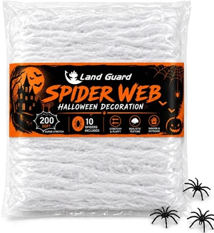 Land Guard 200sqft Spider Web with 10 Artificial Spiders, Fabric Cobweb Halloween Decor for Indoor and Outdoor Land Guard 200sqft Spider Web with 10 Artificial Spiders, Fabric Cobweb Halloween Decor for Indoor and Outdoor