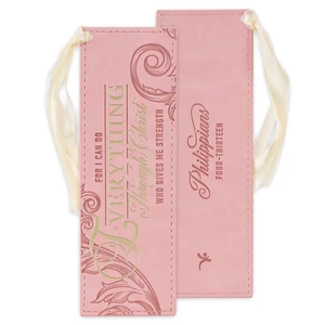 Christian Art Gifts Pink & Gold Faux Leather Bible Verse Bookmark for Women - Everything Through Christ Philippians 4:13 Inspirational Scripture with Satin Ribbon, Floral Christian Art Gifts Pink & Gold Faux Leather Bible Verse Bookmark for Women - Everything Through Christ Philippians 4:13 Inspirational Scripture with Satin Ribbon, Floral
