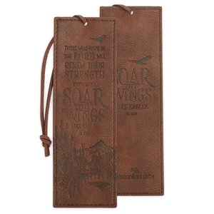 Christian Art Gifts Faux Leather Bookmark Soar on Wings Isaiah 40:31 Bible Verse, Brown Christian Art Gifts Faux Leather Bookmark Soar on Wings Isaiah 40:31 Bible Verse, Brown