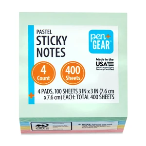 Pen+Gear Assorted Pastel Sticky Notes, 3"x3", 400 Sheets, 4 Pads Pen+Gear Assorted Pastel Sticky Notes, 3"x3", 400 Sheets, 4 Pads
