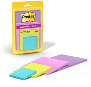 Post-it Super Sticky Notes, Assorted Sizes, Supernova Neons, Lined and Unlined, 4 Pads Post-it Super Sticky Notes, Assorted Sizes, Supernova Neons, Lined and Unlined, 4 Pads