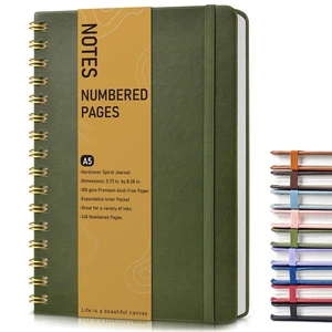 A5 Hardcover Spiral Journal, 150 Numbered Pages, 100GSM College Ruled, 5.75"x8.38", Olive Green A5 Hardcover Spiral Journal, 150 Numbered Pages, 100GSM College Ruled, 5.75"x8.38", Olive Green
