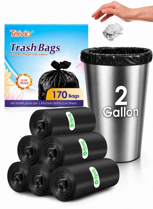 Teivio Small Black Unscented Trash Bags, 2 Gallon, 170 Count Teivio Small Black Unscented Trash Bags, 2 Gallon, 170 Count