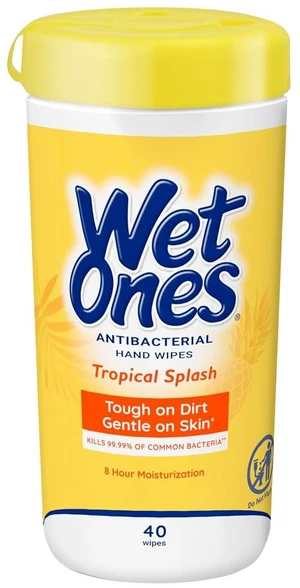 Wet Ones Antibacterial Hand Wipes Tropical Splash, 40 Count Canister (1 Pack) Wet Ones Antibacterial Hand Wipes Tropical Splash, 40 Count Canister (1 Pack)