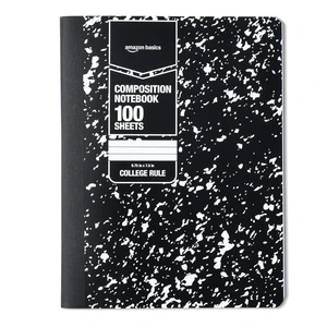Basics Composition Notebook, College Ruled, 100 Sheets, 9.75" x 7.5", Marble Black, Sturdy Cover Basics Composition Notebook, College Ruled, 100 Sheets, 9.75" x 7.5", Marble Black, Sturdy Cover