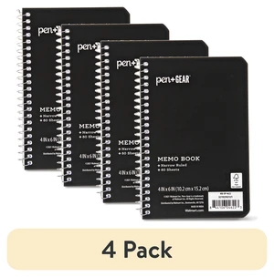 Pen+Gear Memo Book (4 Pack), 4 x 6 in, Narrow Ruled, 80 Sheets, Black, Spiral Bound, Paper Cover Pen+Gear Memo Book (4 Pack), 4 x 6 in, Narrow Ruled, 80 Sheets, Black, Spiral Bound, Paper Cover