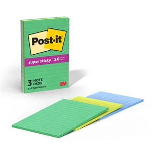 Post-it Super Sticky Notes, Lined, 4" x 6", Assorted Greens and Blues, 3 Pads Post-it Super Sticky Notes, Lined, 4" x 6", Assorted Greens and Blues, 3 Pads