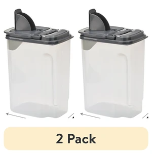 Mainstays 3.5qt Plastic All-Purpose Food Dispenser (2-Pack), Clear with Gray Lid, 7.5in x 3.75in x 9.25in Mainstays 3.5qt Plastic All-Purpose Food Dispenser (2-Pack), Clear with Gray Lid, 7.5in x 3.75in x 9.25in