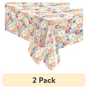 Way To Celebrate Retro Daisy Foil Party Tablecloth, 2-Pack, 84in x 54in Way To Celebrate Retro Daisy Foil Party Tablecloth, 2-Pack, 84in x 54in