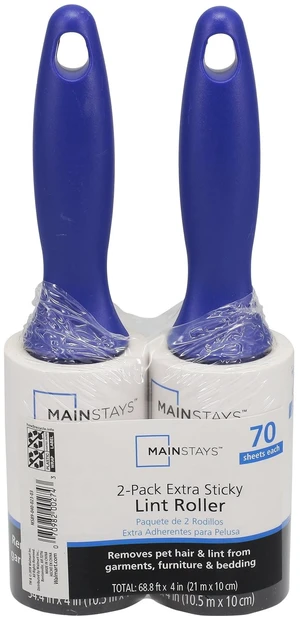 Mainstays Lint Roller Twin Pack, 70 Sheets per Roll, 140 Total Sheets, for Pet, Clothing, Furniture, Crafts, Travel Mainstays Lint Roller Twin Pack, 70 Sheets per Roll, 140 Total Sheets, for Pet, Clothing, Furniture, Crafts, Travel