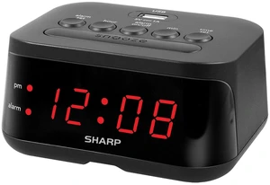 SHARP Digital Alarm Clock with Red LED Display and USB Charge Port, Midnight Black SHARP Digital Alarm Clock with Red LED Display and USB Charge Port, Midnight Black