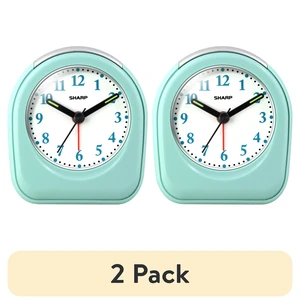 SHARP Quartz Analog Arch Alarm Clock, 2-Pack, Mint, Battery Operated, Small, Travel Clock SHARP Quartz Analog Arch Alarm Clock, 2-Pack, Mint, Battery Operated, Small, Travel Clock
