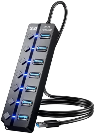 PANPEO 7-Port USB 3.0 Hub with On/Off Switches, 4ft Cable for Laptop PC PANPEO 7-Port USB 3.0 Hub with On/Off Switches, 4ft Cable for Laptop PC