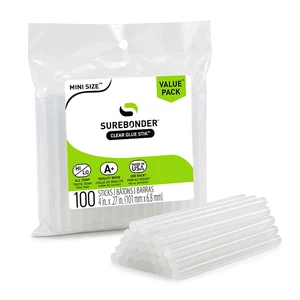 Surebonder Clear All-Purpose All-Temperature Mini Size 0.27 Inch Diameter 4-Inch Length Hot Glue Sticks, 100 Pack - for Use in Mini Glue Guns Only Surebonder Clear All-Purpose All-Temperature Mini Size 0.27 Inch Diameter 4-Inch Length Hot Glue Sticks, 100 Pack - for Use in Mini Glue Guns Only