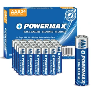 Powermax AAA Alkaline Batteries (24-Count), Ultra Long Lasting, 10-Year Shelf Life, Reclosable Packaging Powermax AAA Alkaline Batteries (24-Count), Ultra Long Lasting, 10-Year Shelf Life, Reclosable Packaging
