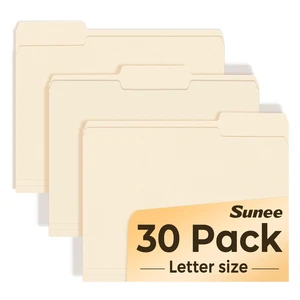 SUNEE File Folders, 30 Pack Manilla Folders 8.5 x 11, 1/3 Cut Tab for Easy Labeling and Organization, Durable Standard Paper for Home, Office, School Filing SUNEE File Folders, 30 Pack Manilla Folders 8.5 x 11, 1/3 Cut Tab for Easy Labeling and Organization, Durable Standard Paper for Home, Office, School Filing