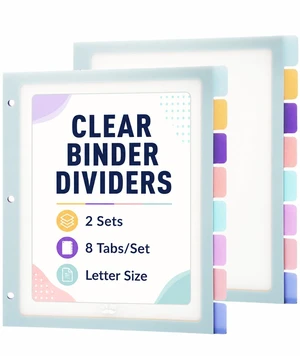 Mr. Pen- Clear Binder Dividers with Tabs, 2 Sets, 8 Tabs per Set Mr. Pen- Clear Binder Dividers with Tabs, 2 Sets, 8 Tabs per Set