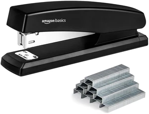 Amazon Basics Office Stapler with 1000 Staples, 25 Sheet Capacity, Non-Slip, Black, Home Office Amazon Basics Office Stapler with 1000 Staples, 25 Sheet Capacity, Non-Slip, Black, Home Office