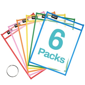 SUNEE 6 Packs Oversized Reusable Dry Erase Pocket Sleeves with Binder Ring, 6 Assorted Colors 10x14 Ticket Holders, Clear Plastic Sheet Protectors, Teacher School Classroom Supplies SUNEE 6 Packs Oversized Reusable Dry Erase Pocket Sleeves with Binder Ring, 6 Assorted Colors 10x14 Ticket Holders, Clear Plastic Sheet Protectors, Teacher School Classroom Supplies