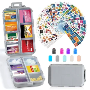 14 Grids Travel Pill Organizer Box with 415-Pcs Medicine Name Labels - Pocket Daily Pharmacy Case Container - Travel Medication Holder Dispenser Kit for Fish Oil Vitamin Supplement Storage - Grey 14 Grids Travel Pill Organizer Box with 415-Pcs Medicine Name Labels - Pocket Daily Pharmacy Case Container - Travel Medication Holder Dispenser Kit for Fish Oil Vitamin Supplement Storage - Grey