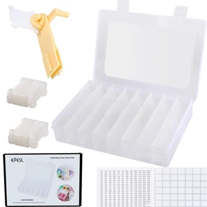 Embroidery Floss Organizer, Cross Stitch Thread Storage Box Tools - Bobbin Winder, 1 Removable 24 Compartments with 40 Hard Plastic Floss Bobbins and Stickers for Craft DIY Embroidery Sewing Storage Embroidery Floss Organizer, Cross Stitch Thread Storage Box Tools - Bobbin Winder, 1 Removable 24 Compartments with 40 Hard Plastic Floss Bobbins and Stickers for Craft DIY Embroidery Sewing Storage