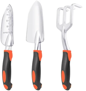 Garden Tools Set, 3 Pack Heavy Duty Gardening Tools Set Include Garden Shovel, Transplant Trowel and Hand Rake with Ergonomic Handle, Aluminum Alloy Lawn for Planting, Orange Garden Tools Set, 3 Pack Heavy Duty Gardening Tools Set Include Garden Shovel, Transplant Trowel and Hand Rake with Ergonomic Handle, Aluminum Alloy Lawn for Planting, Orange