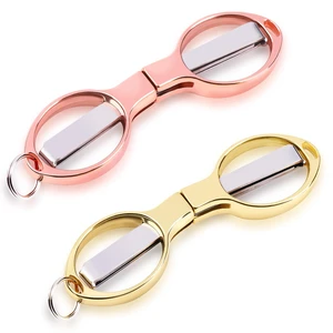 2PCS Folding Scissors, Portable Travel Scissor, Gift for Men Glasses Shaped Mini Shear Telescopic Cutter, Anti Rust Stainless Steel Scissors for Fishing Sewing Home Office (Rose Gold, Gold) 2PCS Folding Scissors, Portable Travel Scissor, Gift for Men Glasses Shaped Mini Shear Telescopic Cutter, Anti Rust Stainless Steel Scissors for Fishing Sewing Home Office (Rose Gold, Gold)