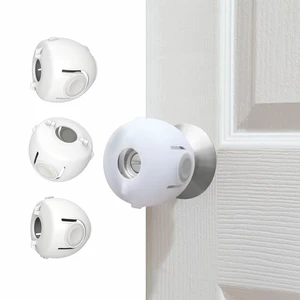 Child Proof Door Knob Covers, 4-Pack, White - Baby Safety Door Knob Covers for Toddlers, Snap-in Design for Easy Install, Durable & Non Toxic, Fits Standard Round Knobs Child Proof Door Knob Covers, 4-Pack, White - Baby Safety Door Knob Covers for Toddlers, Snap-in Design for Easy Install, Durable & Non Toxic, Fits Standard Round Knobs