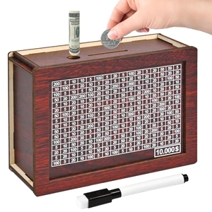 10000 Savings Challenge Box, Wooden Money Saving Piggy Bank for Adults Kids, Reusable, Targets 10k 10000 Savings Challenge Box, Wooden Money Saving Piggy Bank for Adults Kids, Reusable, Targets 10k