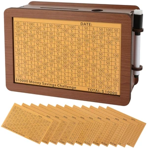 Wooden Money Saving Box, Piggy Bank for Kids & Adults - Reusable $10,000 Savings Challenge Box with Progress Tracker & Cash Vault, Educational Savings Gift for Boys Girls Ages 3-12 (12 Amounts) Wooden Money Saving Box, Piggy Bank for Kids & Adults - Reusable $10,000 Savings Challenge Box with Progress Tracker & Cash Vault, Educational Savings Gift for Boys Girls Ages 3-12 (12 Amounts)