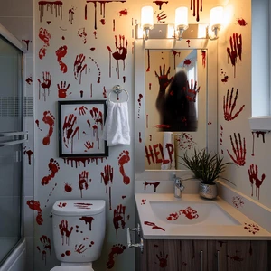 Halloween Bloody Handprint Footprint Window Stickers Wall Stickers for Halloween Party Decorations Inside Outside Decor Come with Plastic Scraper Tools Halloween Bloody Handprint Footprint Window Stickers Wall Stickers for Halloween Party Decorations Inside Outside Decor Come with Plastic Scraper Tools