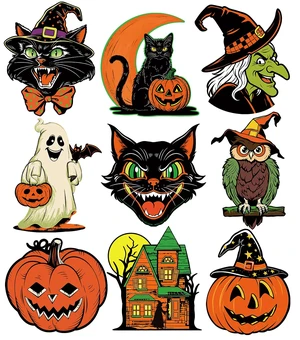 Large Vintage Halloween Decorations Double-Sided Halloween Cutouts Retro Halloween Spooky Ghost Pumpkin Witch Cat Cutouts for Trick or Treat Holiday Party Window Wall Decor(9PCS) Large Vintage Halloween Decorations Double-Sided Halloween Cutouts Retro Halloween Spooky Ghost Pumpkin Witch Cat Cutouts for Trick or Treat Holiday Party Window Wall Decor(9PCS)
