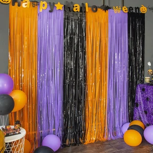 LOLStar Halloween Orange Purple Black Foil Fringe Curtains 3 Pack LOLStar Halloween Orange Purple Black Foil Fringe Curtains 3 Pack