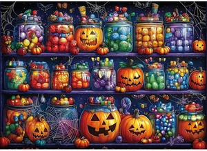 Halloween Candy Jars 1000 Piece Puzzle for Adults Spooky Night Mason Jars Challenging Jigsaw Puzzles for Adults Family Game Night (27"x19") Halloween Candy Jars 1000 Piece Puzzle for Adults Spooky Night Mason Jars Challenging Jigsaw Puzzles for Adults Family Game Night (27"x19")