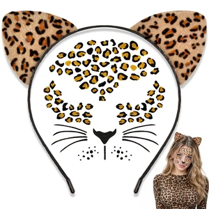 Cheetah Ears Headband with Temporary Tattoos, Leopard Ears Headband & Leopard Face Stickers Tattoos Cheetah Costume for Adult Women, Halloween Animal Ears Headband Cat Ears Costume Accessories Cheetah Ears Headband with Temporary Tattoos, Leopard Ears Headband & Leopard Face Stickers Tattoos Cheetah Costume for Adult Women, Halloween Animal Ears Headband Cat Ears Costume Accessories