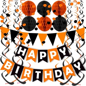 Fecedy Black Orange Happy Birthday Banner Paper Triangle Flag Bunting Circle Confetti Dots Hanging Garland and Honeycomb Ball Swirl Streamers for Birthday Baby Shower Halloween Party Decoration Fecedy Black Orange Happy Birthday Banner Paper Triangle Flag Bunting Circle Confetti Dots Hanging Garland and Honeycomb Ball Swirl Streamers for Birthday Baby Shower Halloween Party Decoration